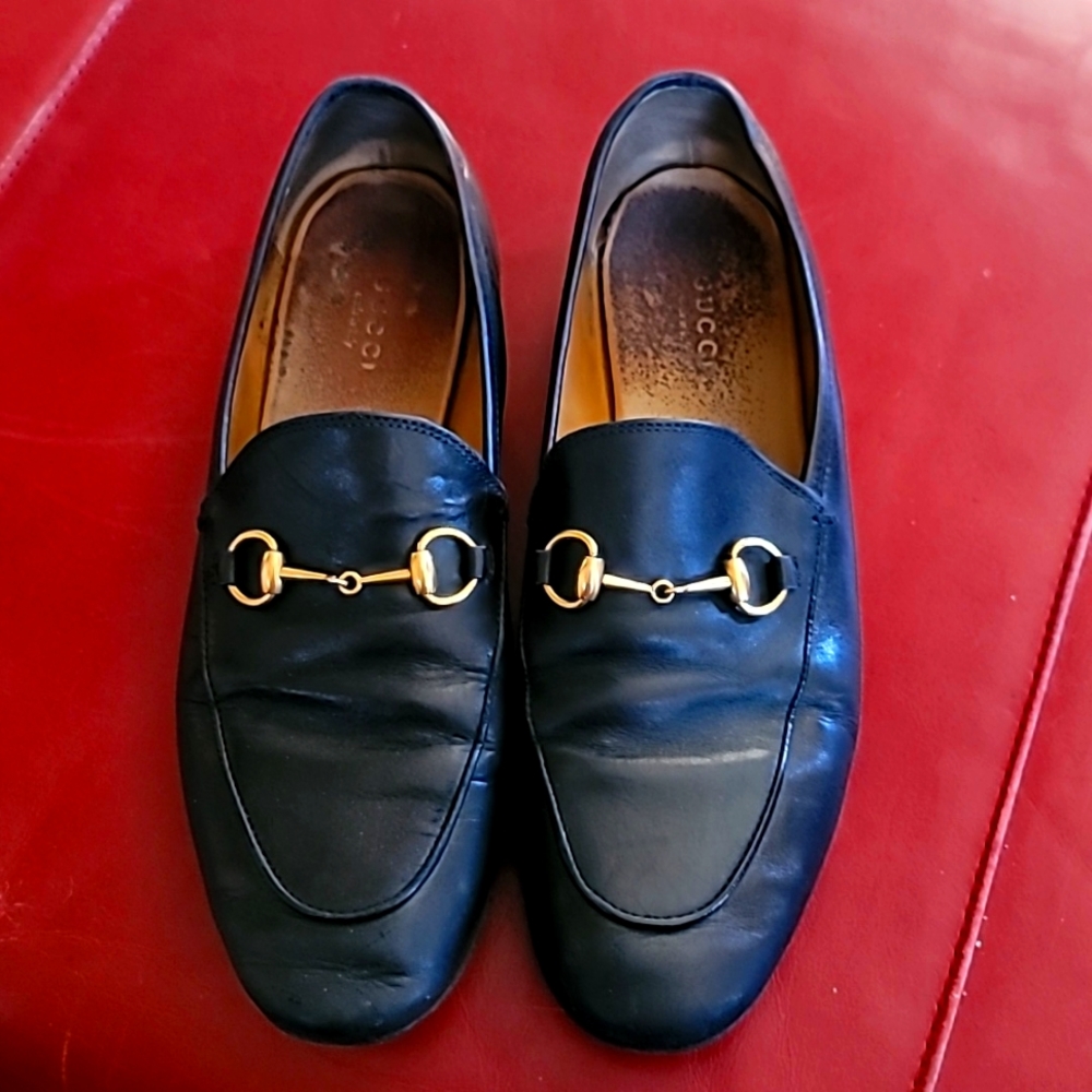 Gucci Jordaan Black Leather GG Horsebit Loafer